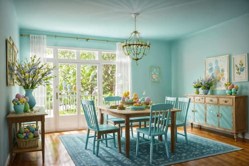 photo from pinterest of easter-style interior designed (exhibition space interior) . with easter decorations and light blue colors and flowers on table and colorful easter eggs and spring decorations and easter decorations. . cinematic photo, highly detailed, cinematic lighting, ultra-detailed, ultrarealistic, photorealism, 8k. trending on pinterest. easter interior design style. masterpiece, cinematic light, ultrarealistic+, photorealistic+, 8k, raw photo, realistic, sharp focus on eyes, (symmetrical eyes), (intact eyes), hyperrealistic, highest quality, best quality, , highly detailed, masterpiece, best quality, extremely detailed 8k wallpaper, masterpiece, best quality, ultra-detailed, best shadow, detailed background, detailed face, detailed eyes, high contrast, best illumination, detailed face, dulux, caustic, dynamic angle, detailed glow. dramatic lighting. highly detailed, insanely detailed hair, symmetrical, intricate details, professionally retouched, 8k high definition. strong bokeh. award winning photo.