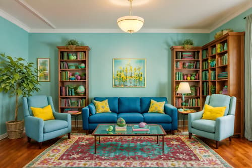 photo from pinterest of easter-style interior designed (living room interior) with rug and bookshelves and plant and televisions and furniture and chairs and electric lamps and occasional tables. . with colorful easter eggs and flowers on table and spring decorations and easter decorations and light blue colors and colorful easter eggs. . cinematic photo, highly detailed, cinematic lighting, ultra-detailed, ultrarealistic, photorealism, 8k. trending on pinterest. easter interior design style. masterpiece, cinematic light, ultrarealistic+, photorealistic+, 8k, raw photo, realistic, sharp focus on eyes, (symmetrical eyes), (intact eyes), hyperrealistic, highest quality, best quality, , highly detailed, masterpiece, best quality, extremely detailed 8k wallpaper, masterpiece, best quality, ultra-detailed, best shadow, detailed background, detailed face, detailed eyes, high contrast, best illumination, detailed face, dulux, caustic, dynamic angle, detailed glow. dramatic lighting. highly detailed, insanely detailed hair, symmetrical, intricate details, professionally retouched, 8k high definition. strong bokeh. award winning photo.