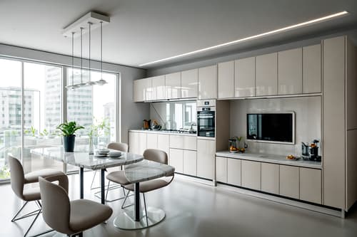 photo from pinterest of futuristic-style interior designed (kitchen living combo interior) with stove and plant and chairs and electric lamps and worktops and televisions and kitchen cabinets and bookshelves. . with futurism minimalist interior and light colors and minimalist clean lines and smooth marble and neutral background and bright accents and floating surfaces and strong geometric walls and monochromatic palette. . cinematic photo, highly detailed, cinematic lighting, ultra-detailed, ultrarealistic, photorealism, 8k. trending on pinterest. futuristic interior design style. masterpiece, cinematic light, ultrarealistic+, photorealistic+, 8k, raw photo, realistic, sharp focus on eyes, (symmetrical eyes), (intact eyes), hyperrealistic, highest quality, best quality, , highly detailed, masterpiece, best quality, extremely detailed 8k wallpaper, masterpiece, best quality, ultra-detailed, best shadow, detailed background, detailed face, detailed eyes, high contrast, best illumination, detailed face, dulux, caustic, dynamic angle, detailed glow. dramatic lighting. highly detailed, insanely detailed hair, symmetrical, intricate details, professionally retouched, 8k high definition. strong bokeh. award winning photo.