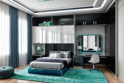 photo from pinterest of futuristic-style interior designed (kids room interior) with mirror and headboard and bed and kids desk and accent chair and bedside table or night stand and storage bench or ottoman and dresser closet. . with glass panes and futurism minimalist interior and strong geometric walls and futuristic interior and light colors and circular shapes and spaceship interior and minimalist clean lines. . cinematic photo, highly detailed, cinematic lighting, ultra-detailed, ultrarealistic, photorealism, 8k. trending on pinterest. futuristic interior design style. masterpiece, cinematic light, ultrarealistic+, photorealistic+, 8k, raw photo, realistic, sharp focus on eyes, (symmetrical eyes), (intact eyes), hyperrealistic, highest quality, best quality, , highly detailed, masterpiece, best quality, extremely detailed 8k wallpaper, masterpiece, best quality, ultra-detailed, best shadow, detailed background, detailed face, detailed eyes, high contrast, best illumination, detailed face, dulux, caustic, dynamic angle, detailed glow. dramatic lighting. highly detailed, insanely detailed hair, symmetrical, intricate details, professionally retouched, 8k high definition. strong bokeh. award winning photo.