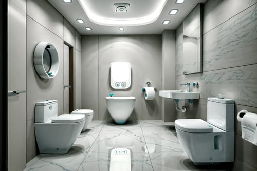 photo from pinterest of futuristic-style interior designed (toilet interior) with toilet paper hanger and sink with tap and toilet with toilet seat up and toilet paper hanger. . with smooth marble and circular shapes and spaceship interior and floating surfaces and light colors and futuristic interior and neutral background and bright accents and minimalist clean lines. . cinematic photo, highly detailed, cinematic lighting, ultra-detailed, ultrarealistic, photorealism, 8k. trending on pinterest. futuristic interior design style. masterpiece, cinematic light, ultrarealistic+, photorealistic+, 8k, raw photo, realistic, sharp focus on eyes, (symmetrical eyes), (intact eyes), hyperrealistic, highest quality, best quality, , highly detailed, masterpiece, best quality, extremely detailed 8k wallpaper, masterpiece, best quality, ultra-detailed, best shadow, detailed background, detailed face, detailed eyes, high contrast, best illumination, detailed face, dulux, caustic, dynamic angle, detailed glow. dramatic lighting. highly detailed, insanely detailed hair, symmetrical, intricate details, professionally retouched, 8k high definition. strong bokeh. award winning photo.