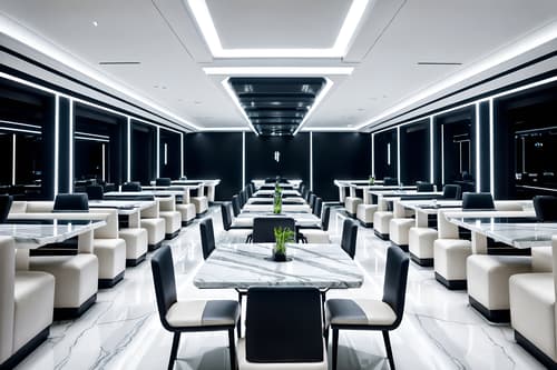 photo from pinterest of futuristic-style interior designed (restaurant interior) with restaurant decor and restaurant dining tables and restaurant chairs and restaurant bar and restaurant decor. . with minimalist clean lines and strong geometric walls and futuristic interior and smooth polished marble and floating surfaces and monochromatic palette and smooth marble and neutral background and bright accents. . cinematic photo, highly detailed, cinematic lighting, ultra-detailed, ultrarealistic, photorealism, 8k. trending on pinterest. futuristic interior design style. masterpiece, cinematic light, ultrarealistic+, photorealistic+, 8k, raw photo, realistic, sharp focus on eyes, (symmetrical eyes), (intact eyes), hyperrealistic, highest quality, best quality, , highly detailed, masterpiece, best quality, extremely detailed 8k wallpaper, masterpiece, best quality, ultra-detailed, best shadow, detailed background, detailed face, detailed eyes, high contrast, best illumination, detailed face, dulux, caustic, dynamic angle, detailed glow. dramatic lighting. highly detailed, insanely detailed hair, symmetrical, intricate details, professionally retouched, 8k high definition. strong bokeh. award winning photo.