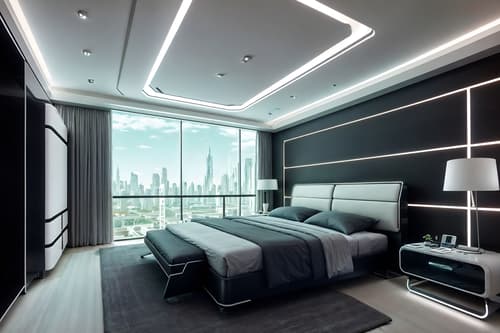 photo from pinterest of futuristic-style interior designed (bedroom interior) with bedside table or night stand and bed and mirror and plant and dresser closet and night light and accent chair and headboard. . with smooth marble and steel finishing and spaceship interior and futuristic interior and futurism and minimalist clean lines and futurism minimalist interior and strong geometric walls. . cinematic photo, highly detailed, cinematic lighting, ultra-detailed, ultrarealistic, photorealism, 8k. trending on pinterest. futuristic interior design style. masterpiece, cinematic light, ultrarealistic+, photorealistic+, 8k, raw photo, realistic, sharp focus on eyes, (symmetrical eyes), (intact eyes), hyperrealistic, highest quality, best quality, , highly detailed, masterpiece, best quality, extremely detailed 8k wallpaper, masterpiece, best quality, ultra-detailed, best shadow, detailed background, detailed face, detailed eyes, high contrast, best illumination, detailed face, dulux, caustic, dynamic angle, detailed glow. dramatic lighting. highly detailed, insanely detailed hair, symmetrical, intricate details, professionally retouched, 8k high definition. strong bokeh. award winning photo.