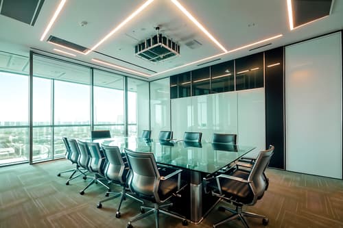 photo from pinterest of futuristic-style interior designed (meeting room interior) with plant and vase and glass doors and boardroom table and cabinets and painting or photo on wall and office chairs and glass walls. . with floating surfaces and glass panes and neutral background and bright accents and steel finishing and smooth polished marble and futurism and futurism minimalist interior and futuristic interior. . cinematic photo, highly detailed, cinematic lighting, ultra-detailed, ultrarealistic, photorealism, 8k. trending on pinterest. futuristic interior design style. masterpiece, cinematic light, ultrarealistic+, photorealistic+, 8k, raw photo, realistic, sharp focus on eyes, (symmetrical eyes), (intact eyes), hyperrealistic, highest quality, best quality, , highly detailed, masterpiece, best quality, extremely detailed 8k wallpaper, masterpiece, best quality, ultra-detailed, best shadow, detailed background, detailed face, detailed eyes, high contrast, best illumination, detailed face, dulux, caustic, dynamic angle, detailed glow. dramatic lighting. highly detailed, insanely detailed hair, symmetrical, intricate details, professionally retouched, 8k high definition. strong bokeh. award winning photo.