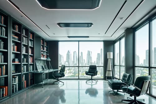 photo from pinterest of futuristic-style interior designed (study room interior) with bookshelves and writing desk and lounge chair and desk lamp and plant and cabinets and office chair and bookshelves. . with futurism and steel finishing and smooth marble and light colors and minimalist clean lines and spaceship interior and circular shapes and glass panes. . cinematic photo, highly detailed, cinematic lighting, ultra-detailed, ultrarealistic, photorealism, 8k. trending on pinterest. futuristic interior design style. masterpiece, cinematic light, ultrarealistic+, photorealistic+, 8k, raw photo, realistic, sharp focus on eyes, (symmetrical eyes), (intact eyes), hyperrealistic, highest quality, best quality, , highly detailed, masterpiece, best quality, extremely detailed 8k wallpaper, masterpiece, best quality, ultra-detailed, best shadow, detailed background, detailed face, detailed eyes, high contrast, best illumination, detailed face, dulux, caustic, dynamic angle, detailed glow. dramatic lighting. highly detailed, insanely detailed hair, symmetrical, intricate details, professionally retouched, 8k high definition. strong bokeh. award winning photo.
