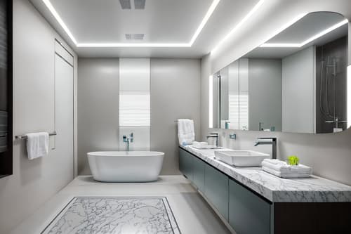 photo from pinterest of futuristic-style interior designed (bathroom interior) with bath towel and shower and waste basket and bath rail and bathtub and plant and bathroom cabinet and bathroom sink with faucet. . with neutral background and bright accents and monochromatic palette and futurism minimalist interior and light colors and circular shapes and smooth polished marble and steel finishing and floating surfaces. . cinematic photo, highly detailed, cinematic lighting, ultra-detailed, ultrarealistic, photorealism, 8k. trending on pinterest. futuristic interior design style. masterpiece, cinematic light, ultrarealistic+, photorealistic+, 8k, raw photo, realistic, sharp focus on eyes, (symmetrical eyes), (intact eyes), hyperrealistic, highest quality, best quality, , highly detailed, masterpiece, best quality, extremely detailed 8k wallpaper, masterpiece, best quality, ultra-detailed, best shadow, detailed background, detailed face, detailed eyes, high contrast, best illumination, detailed face, dulux, caustic, dynamic angle, detailed glow. dramatic lighting. highly detailed, insanely detailed hair, symmetrical, intricate details, professionally retouched, 8k high definition. strong bokeh. award winning photo.