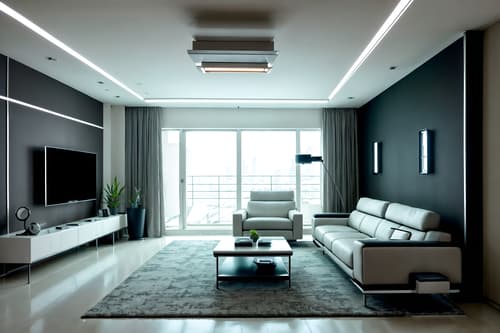photo from pinterest of futuristic-style interior designed (living room interior) with sofa and furniture and occasional tables and televisions and rug and chairs and plant and electric lamps. . with minimalist clean lines and strong geometric walls and futurism and futuristic interior and futurism minimalist interior and steel finishing and neutral background and bright accents and smooth marble. . cinematic photo, highly detailed, cinematic lighting, ultra-detailed, ultrarealistic, photorealism, 8k. trending on pinterest. futuristic interior design style. masterpiece, cinematic light, ultrarealistic+, photorealistic+, 8k, raw photo, realistic, sharp focus on eyes, (symmetrical eyes), (intact eyes), hyperrealistic, highest quality, best quality, , highly detailed, masterpiece, best quality, extremely detailed 8k wallpaper, masterpiece, best quality, ultra-detailed, best shadow, detailed background, detailed face, detailed eyes, high contrast, best illumination, detailed face, dulux, caustic, dynamic angle, detailed glow. dramatic lighting. highly detailed, insanely detailed hair, symmetrical, intricate details, professionally retouched, 8k high definition. strong bokeh. award winning photo.