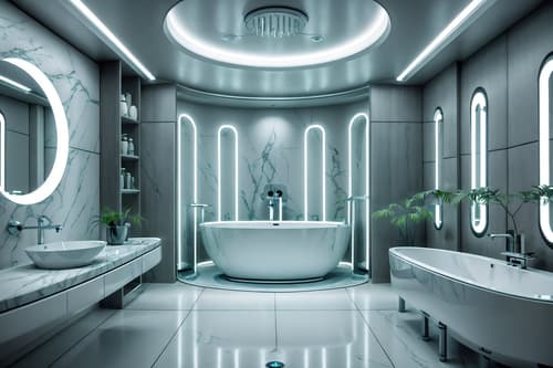 photo from pinterest of futuristic-style interior designed (hotel bathroom interior) with bathtub and bath towel and bathroom cabinet and toilet seat and bathroom sink with faucet and mirror and plant and bath rail. . with futuristic interior and spaceship interior and light colors and steel finishing and circular shapes and monochromatic palette and futurism minimalist interior and smooth polished marble. . cinematic photo, highly detailed, cinematic lighting, ultra-detailed, ultrarealistic, photorealism, 8k. trending on pinterest. futuristic interior design style. masterpiece, cinematic light, ultrarealistic+, photorealistic+, 8k, raw photo, realistic, sharp focus on eyes, (symmetrical eyes), (intact eyes), hyperrealistic, highest quality, best quality, , highly detailed, masterpiece, best quality, extremely detailed 8k wallpaper, masterpiece, best quality, ultra-detailed, best shadow, detailed background, detailed face, detailed eyes, high contrast, best illumination, detailed face, dulux, caustic, dynamic angle, detailed glow. dramatic lighting. highly detailed, insanely detailed hair, symmetrical, intricate details, professionally retouched, 8k high definition. strong bokeh. award winning photo.