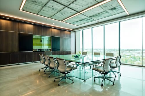 photo from pinterest of retro futuristic-style interior designed (meeting room interior) with glass doors and glass walls and boardroom table and plant and cabinets and painting or photo on wall and vase and office chairs. . with neutral background and bright accents and futuristic interior and floating surfaces and minimalist clean lines and light colors and smooth marble and steel finishing and smooth polished marble. . cinematic photo, highly detailed, cinematic lighting, ultra-detailed, ultrarealistic, photorealism, 8k. trending on pinterest. retro futuristic interior design style. masterpiece, cinematic light, ultrarealistic+, photorealistic+, 8k, raw photo, realistic, sharp focus on eyes, (symmetrical eyes), (intact eyes), hyperrealistic, highest quality, best quality, , highly detailed, masterpiece, best quality, extremely detailed 8k wallpaper, masterpiece, best quality, ultra-detailed, best shadow, detailed background, detailed face, detailed eyes, high contrast, best illumination, detailed face, dulux, caustic, dynamic angle, detailed glow. dramatic lighting. highly detailed, insanely detailed hair, symmetrical, intricate details, professionally retouched, 8k high definition. strong bokeh. award winning photo.