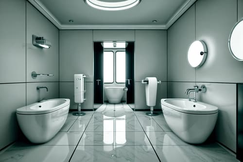 photo from pinterest of retro futuristic-style interior designed (toilet interior) with toilet paper hanger and sink with tap and toilet with toilet seat up and toilet paper hanger. . with glass panes and futurism minimalist interior and circular shapes and minimalist clean lines and floating surfaces and steel finishing and monochromatic palette and smooth polished marble. . cinematic photo, highly detailed, cinematic lighting, ultra-detailed, ultrarealistic, photorealism, 8k. trending on pinterest. retro futuristic interior design style. masterpiece, cinematic light, ultrarealistic+, photorealistic+, 8k, raw photo, realistic, sharp focus on eyes, (symmetrical eyes), (intact eyes), hyperrealistic, highest quality, best quality, , highly detailed, masterpiece, best quality, extremely detailed 8k wallpaper, masterpiece, best quality, ultra-detailed, best shadow, detailed background, detailed face, detailed eyes, high contrast, best illumination, detailed face, dulux, caustic, dynamic angle, detailed glow. dramatic lighting. highly detailed, insanely detailed hair, symmetrical, intricate details, professionally retouched, 8k high definition. strong bokeh. award winning photo.
