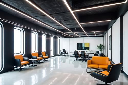photo from pinterest of retro futuristic-style interior designed (coworking space interior) with office desks and seating area with sofa and lounge chairs and office chairs and office desks. . with smooth polished marble and monochromatic palette and futuristic interior and futurism minimalist interior and minimalist clean lines and glass panes and light colors and strong geometric walls. . cinematic photo, highly detailed, cinematic lighting, ultra-detailed, ultrarealistic, photorealism, 8k. trending on pinterest. retro futuristic interior design style. masterpiece, cinematic light, ultrarealistic+, photorealistic+, 8k, raw photo, realistic, sharp focus on eyes, (symmetrical eyes), (intact eyes), hyperrealistic, highest quality, best quality, , highly detailed, masterpiece, best quality, extremely detailed 8k wallpaper, masterpiece, best quality, ultra-detailed, best shadow, detailed background, detailed face, detailed eyes, high contrast, best illumination, detailed face, dulux, caustic, dynamic angle, detailed glow. dramatic lighting. highly detailed, insanely detailed hair, symmetrical, intricate details, professionally retouched, 8k high definition. strong bokeh. award winning photo.