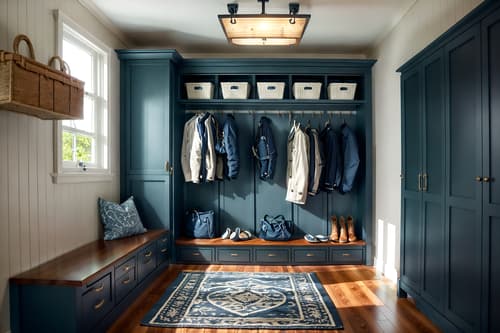 photo from pinterest of nautical-style interior designed (drop zone interior) with a bench and wall hooks for coats and storage drawers and high up storage and cabinets and storage baskets and shelves for shoes and lockers. . . cinematic photo, highly detailed, cinematic lighting, ultra-detailed, ultrarealistic, photorealism, 8k. trending on pinterest. nautical interior design style. masterpiece, cinematic light, ultrarealistic+, photorealistic+, 8k, raw photo, realistic, sharp focus on eyes, (symmetrical eyes), (intact eyes), hyperrealistic, highest quality, best quality, , highly detailed, masterpiece, best quality, extremely detailed 8k wallpaper, masterpiece, best quality, ultra-detailed, best shadow, detailed background, detailed face, detailed eyes, high contrast, best illumination, detailed face, dulux, caustic, dynamic angle, detailed glow. dramatic lighting. highly detailed, insanely detailed hair, symmetrical, intricate details, professionally retouched, 8k high definition. strong bokeh. award winning photo.