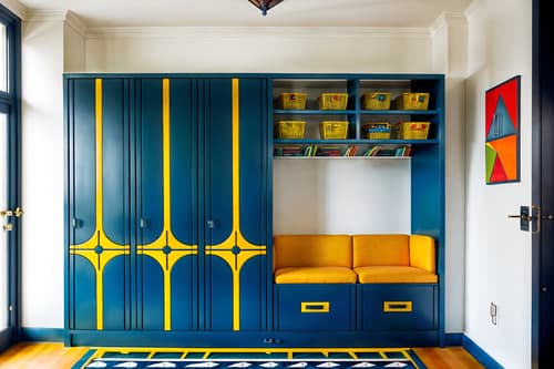photo from pinterest of art deco-style interior designed (drop zone interior) with storage baskets and high up storage and lockers and wall hooks for coats and a bench and cubbies and shelves for shoes and cabinets. . with symmetrical designs and bright and cheerful colors and exuberant shapes and glamour and geometric lines and bold geometry and luxury and abstract patterns. . cinematic photo, highly detailed, cinematic lighting, ultra-detailed, ultrarealistic, photorealism, 8k. trending on pinterest. art deco interior design style. masterpiece, cinematic light, ultrarealistic+, photorealistic+, 8k, raw photo, realistic, sharp focus on eyes, (symmetrical eyes), (intact eyes), hyperrealistic, highest quality, best quality, , highly detailed, masterpiece, best quality, extremely detailed 8k wallpaper, masterpiece, best quality, ultra-detailed, best shadow, detailed background, detailed face, detailed eyes, high contrast, best illumination, detailed face, dulux, caustic, dynamic angle, detailed glow. dramatic lighting. highly detailed, insanely detailed hair, symmetrical, intricate details, professionally retouched, 8k high definition. strong bokeh. award winning photo.