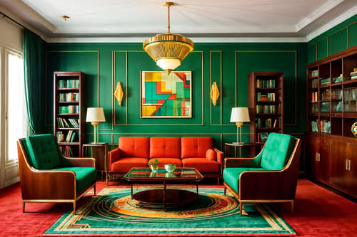 photo from pinterest of art deco-style interior designed (living room interior) with chairs and electric lamps and sofa and televisions and bookshelves and furniture and plant and rug. . with rich colors and stream-lined forms and abstract patterns and symmetrical designs and angular shapes and geometric lines and luxury and bright and cheerful colors. . cinematic photo, highly detailed, cinematic lighting, ultra-detailed, ultrarealistic, photorealism, 8k. trending on pinterest. art deco interior design style. masterpiece, cinematic light, ultrarealistic+, photorealistic+, 8k, raw photo, realistic, sharp focus on eyes, (symmetrical eyes), (intact eyes), hyperrealistic, highest quality, best quality, , highly detailed, masterpiece, best quality, extremely detailed 8k wallpaper, masterpiece, best quality, ultra-detailed, best shadow, detailed background, detailed face, detailed eyes, high contrast, best illumination, detailed face, dulux, caustic, dynamic angle, detailed glow. dramatic lighting. highly detailed, insanely detailed hair, symmetrical, intricate details, professionally retouched, 8k high definition. strong bokeh. award winning photo.