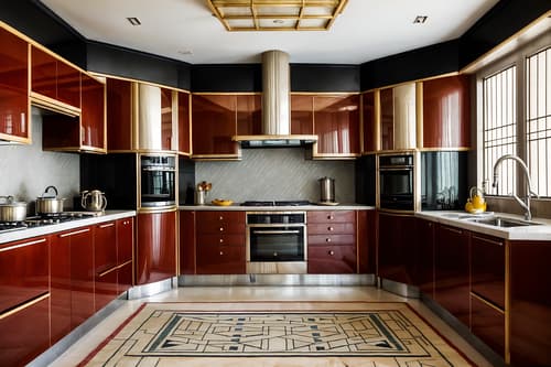 photo from pinterest of art deco-style interior designed (kitchen living combo interior) with sink and televisions and furniture and rug and worktops and stove and kitchen cabinets and chairs. . with bold geometry and angular shapes and geometric shapes and smooth lines and geometric lines and symmetrical designs and abstract patterns and glamour. . cinematic photo, highly detailed, cinematic lighting, ultra-detailed, ultrarealistic, photorealism, 8k. trending on pinterest. art deco interior design style. masterpiece, cinematic light, ultrarealistic+, photorealistic+, 8k, raw photo, realistic, sharp focus on eyes, (symmetrical eyes), (intact eyes), hyperrealistic, highest quality, best quality, , highly detailed, masterpiece, best quality, extremely detailed 8k wallpaper, masterpiece, best quality, ultra-detailed, best shadow, detailed background, detailed face, detailed eyes, high contrast, best illumination, detailed face, dulux, caustic, dynamic angle, detailed glow. dramatic lighting. highly detailed, insanely detailed hair, symmetrical, intricate details, professionally retouched, 8k high definition. strong bokeh. award winning photo.