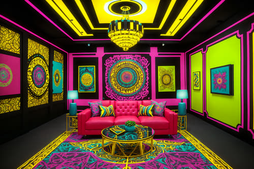 photo from pinterest of maximalist-style interior designed (exhibition space interior) . with more is more philosophy and bold colors and vibrant and playful and bold design and eye-catching and bold creativity and bold patterns. . cinematic photo, highly detailed, cinematic lighting, ultra-detailed, ultrarealistic, photorealism, 8k. trending on pinterest. maximalist interior design style. masterpiece, cinematic light, ultrarealistic+, photorealistic+, 8k, raw photo, realistic, sharp focus on eyes, (symmetrical eyes), (intact eyes), hyperrealistic, highest quality, best quality, , highly detailed, masterpiece, best quality, extremely detailed 8k wallpaper, masterpiece, best quality, ultra-detailed, best shadow, detailed background, detailed face, detailed eyes, high contrast, best illumination, detailed face, dulux, caustic, dynamic angle, detailed glow. dramatic lighting. highly detailed, insanely detailed hair, symmetrical, intricate details, professionally retouched, 8k high definition. strong bokeh. award winning photo.