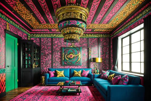 photo from pinterest of maximalist-style interior designed (attic interior) . with vibrant and eye-catching and over-the-top aesthetic and bold design and more is more philosophy and bold colors and bold creativity and bold patterns. . cinematic photo, highly detailed, cinematic lighting, ultra-detailed, ultrarealistic, photorealism, 8k. trending on pinterest. maximalist interior design style. masterpiece, cinematic light, ultrarealistic+, photorealistic+, 8k, raw photo, realistic, sharp focus on eyes, (symmetrical eyes), (intact eyes), hyperrealistic, highest quality, best quality, , highly detailed, masterpiece, best quality, extremely detailed 8k wallpaper, masterpiece, best quality, ultra-detailed, best shadow, detailed background, detailed face, detailed eyes, high contrast, best illumination, detailed face, dulux, caustic, dynamic angle, detailed glow. dramatic lighting. highly detailed, insanely detailed hair, symmetrical, intricate details, professionally retouched, 8k high definition. strong bokeh. award winning photo.