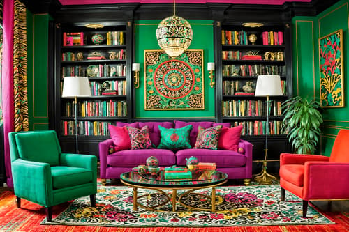 photo from pinterest of maximalist-style interior designed (living room interior) with occasional tables and plant and rug and chairs and coffee tables and furniture and bookshelves and electric lamps. . with over-the-top aesthetic and more is more philosophy and vibrant and bold creativity and playful and bold patterns and bold colors and bold design. . cinematic photo, highly detailed, cinematic lighting, ultra-detailed, ultrarealistic, photorealism, 8k. trending on pinterest. maximalist interior design style. masterpiece, cinematic light, ultrarealistic+, photorealistic+, 8k, raw photo, realistic, sharp focus on eyes, (symmetrical eyes), (intact eyes), hyperrealistic, highest quality, best quality, , highly detailed, masterpiece, best quality, extremely detailed 8k wallpaper, masterpiece, best quality, ultra-detailed, best shadow, detailed background, detailed face, detailed eyes, high contrast, best illumination, detailed face, dulux, caustic, dynamic angle, detailed glow. dramatic lighting. highly detailed, insanely detailed hair, symmetrical, intricate details, professionally retouched, 8k high definition. strong bokeh. award winning photo.