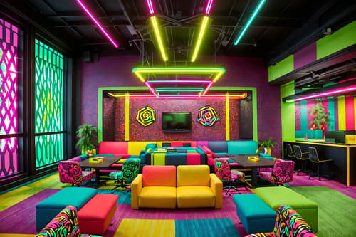 photo from pinterest of maximalist-style interior designed (coworking space interior) with office desks and lounge chairs and office chairs and seating area with sofa and office desks. . with bold creativity and bold patterns and more is more philosophy and bold colors and vibrant and bold design and over-the-top aesthetic and playful. . cinematic photo, highly detailed, cinematic lighting, ultra-detailed, ultrarealistic, photorealism, 8k. trending on pinterest. maximalist interior design style. masterpiece, cinematic light, ultrarealistic+, photorealistic+, 8k, raw photo, realistic, sharp focus on eyes, (symmetrical eyes), (intact eyes), hyperrealistic, highest quality, best quality, , highly detailed, masterpiece, best quality, extremely detailed 8k wallpaper, masterpiece, best quality, ultra-detailed, best shadow, detailed background, detailed face, detailed eyes, high contrast, best illumination, detailed face, dulux, caustic, dynamic angle, detailed glow. dramatic lighting. highly detailed, insanely detailed hair, symmetrical, intricate details, professionally retouched, 8k high definition. strong bokeh. award winning photo.