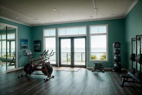 photo from pinterest of coastal-style interior designed (fitness gym interior) with exercise bicycle and squat rack and crosstrainer and dumbbell stand and bench press and exercise bicycle. . with . . cinematic photo, highly detailed, cinematic lighting, ultra-detailed, ultrarealistic, photorealism, 8k. trending on pinterest. coastal interior design style. masterpiece, cinematic light, ultrarealistic+, photorealistic+, 8k, raw photo, realistic, sharp focus on eyes, (symmetrical eyes), (intact eyes), hyperrealistic, highest quality, best quality, , highly detailed, masterpiece, best quality, extremely detailed 8k wallpaper, masterpiece, best quality, ultra-detailed, best shadow, detailed background, detailed face, detailed eyes, high contrast, best illumination, detailed face, dulux, caustic, dynamic angle, detailed glow. dramatic lighting. highly detailed, insanely detailed hair, symmetrical, intricate details, professionally retouched, 8k high definition. strong bokeh. award winning photo.