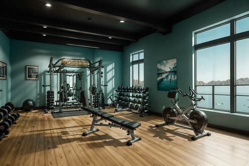 photo from pinterest of coastal-style interior designed (fitness gym interior) with exercise bicycle and squat rack and crosstrainer and dumbbell stand and bench press and exercise bicycle. . with . . cinematic photo, highly detailed, cinematic lighting, ultra-detailed, ultrarealistic, photorealism, 8k. trending on pinterest. coastal interior design style. masterpiece, cinematic light, ultrarealistic+, photorealistic+, 8k, raw photo, realistic, sharp focus on eyes, (symmetrical eyes), (intact eyes), hyperrealistic, highest quality, best quality, , highly detailed, masterpiece, best quality, extremely detailed 8k wallpaper, masterpiece, best quality, ultra-detailed, best shadow, detailed background, detailed face, detailed eyes, high contrast, best illumination, detailed face, dulux, caustic, dynamic angle, detailed glow. dramatic lighting. highly detailed, insanely detailed hair, symmetrical, intricate details, professionally retouched, 8k high definition. strong bokeh. award winning photo.