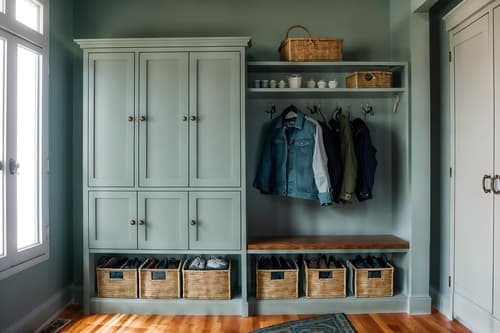 photo from pinterest of coastal-style interior designed (drop zone interior) with storage baskets and cabinets and shelves for shoes and wall hooks for coats and storage drawers and high up storage and a bench and lockers. . with . . cinematic photo, highly detailed, cinematic lighting, ultra-detailed, ultrarealistic, photorealism, 8k. trending on pinterest. coastal interior design style. masterpiece, cinematic light, ultrarealistic+, photorealistic+, 8k, raw photo, realistic, sharp focus on eyes, (symmetrical eyes), (intact eyes), hyperrealistic, highest quality, best quality, , highly detailed, masterpiece, best quality, extremely detailed 8k wallpaper, masterpiece, best quality, ultra-detailed, best shadow, detailed background, detailed face, detailed eyes, high contrast, best illumination, detailed face, dulux, caustic, dynamic angle, detailed glow. dramatic lighting. highly detailed, insanely detailed hair, symmetrical, intricate details, professionally retouched, 8k high definition. strong bokeh. award winning photo.