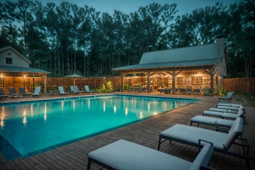 photo from pinterest of farmhouse-style designed (outdoor pool area ) with pool lights and pool lounge chairs and pool and pool lights. . with . . cinematic photo, highly detailed, cinematic lighting, ultra-detailed, ultrarealistic, photorealism, 8k. trending on pinterest. farmhouse design style. masterpiece, cinematic light, ultrarealistic+, photorealistic+, 8k, raw photo, realistic, sharp focus on eyes, (symmetrical eyes), (intact eyes), hyperrealistic, highest quality, best quality, , highly detailed, masterpiece, best quality, extremely detailed 8k wallpaper, masterpiece, best quality, ultra-detailed, best shadow, detailed background, detailed face, detailed eyes, high contrast, best illumination, detailed face, dulux, caustic, dynamic angle, detailed glow. dramatic lighting. highly detailed, insanely detailed hair, symmetrical, intricate details, professionally retouched, 8k high definition. strong bokeh. award winning photo.