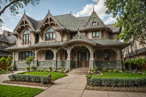 photo from pinterest of art nouveau-style exterior designed (house exterior exterior) . with ashy colors and wallpaper patterns of feathers and curving, plant-like embellishments and asymmetrical shapes and arches and curved forms and mosaics and natural materials and stained glass. . cinematic photo, highly detailed, cinematic lighting, ultra-detailed, ultrarealistic, photorealism, 8k. trending on pinterest. art nouveau exterior design style. masterpiece, cinematic light, ultrarealistic+, photorealistic+, 8k, raw photo, realistic, sharp focus on eyes, (symmetrical eyes), (intact eyes), hyperrealistic, highest quality, best quality, , highly detailed, masterpiece, best quality, extremely detailed 8k wallpaper, masterpiece, best quality, ultra-detailed, best shadow, detailed background, detailed face, detailed eyes, high contrast, best illumination, detailed face, dulux, caustic, dynamic angle, detailed glow. dramatic lighting. highly detailed, insanely detailed hair, symmetrical, intricate details, professionally retouched, 8k high definition. strong bokeh. award winning photo.