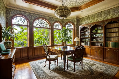 photo from pinterest of art nouveau-style interior designed (study room interior) with cabinets and writing desk and office chair and lounge chair and desk lamp and plant and bookshelves and cabinets. . with wallpaper patterns of feathers and wallpaper patterns of stylized flowers and arches and curved forms and ashy colors and natural materials and wallpaper pattners of spider webs and soft, rounded lines and curving, plant-like embellishments. . cinematic photo, highly detailed, cinematic lighting, ultra-detailed, ultrarealistic, photorealism, 8k. trending on pinterest. art nouveau interior design style. masterpiece, cinematic light, ultrarealistic+, photorealistic+, 8k, raw photo, realistic, sharp focus on eyes, (symmetrical eyes), (intact eyes), hyperrealistic, highest quality, best quality, , highly detailed, masterpiece, best quality, extremely detailed 8k wallpaper, masterpiece, best quality, ultra-detailed, best shadow, detailed background, detailed face, detailed eyes, high contrast, best illumination, detailed face, dulux, caustic, dynamic angle, detailed glow. dramatic lighting. highly detailed, insanely detailed hair, symmetrical, intricate details, professionally retouched, 8k high definition. strong bokeh. award winning photo.