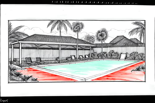 (hand-drawn monochrome black and white sketch line drawing)++ of sketch-style designed (outdoor pool area) . a sketch of . with . . a sketch of . with pool lounge chairs and pool and pool lights. trending on artstation. black and white line drawing sketch without colors. masterpiece, cinematic light, ultrarealistic+, photorealistic+, 8k, raw photo, realistic, sharp focus on eyes, (symmetrical eyes), (intact eyes), hyperrealistic, highest quality, best quality, , highly detailed, masterpiece, best quality, extremely detailed 8k wallpaper, masterpiece, best quality, ultra-detailed, best shadow, detailed background, detailed face, detailed eyes, high contrast, best illumination, detailed face, dulux, caustic, dynamic angle, detailed glow. dramatic lighting. highly detailed, insanely detailed hair, symmetrical, intricate details, professionally retouched, 8k high definition. strong bokeh. award winning photo.