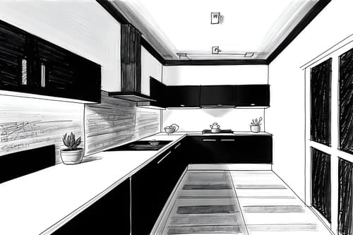 (hand-drawn monochrome black and white sketch line drawing)++ of sketch-style interior designed (kitchen living combo) apartment interior. a sketch of interior. with . . a sketch of interior. with worktops and plant and sink. trending on artstation. black and white line drawing sketch without colors. masterpiece, cinematic light, ultrarealistic+, photorealistic+, 8k, raw photo, realistic, sharp focus on eyes, (symmetrical eyes), (intact eyes), hyperrealistic, highest quality, best quality, , highly detailed, masterpiece, best quality, extremely detailed 8k wallpaper, masterpiece, best quality, ultra-detailed, best shadow, detailed background, detailed face, detailed eyes, high contrast, best illumination, detailed face, dulux, caustic, dynamic angle, detailed glow. dramatic lighting. highly detailed, insanely detailed hair, symmetrical, intricate details, professionally retouched, 8k high definition. strong bokeh. award winning photo.