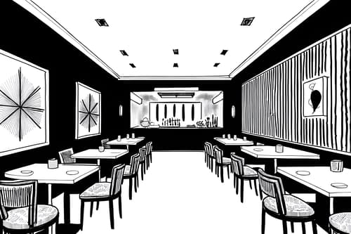 (hand-drawn monochrome black and white sketch line drawing)++ of sketch-style interior designed (restaurant) apartment interior. a sketch of interior. with . . a sketch of interior. with restaurant decor and restaurant bar and restaurant dining tables. trending on artstation. black and white line drawing sketch without colors. masterpiece, cinematic light, ultrarealistic+, photorealistic+, 8k, raw photo, realistic, sharp focus on eyes, (symmetrical eyes), (intact eyes), hyperrealistic, highest quality, best quality, , highly detailed, masterpiece, best quality, extremely detailed 8k wallpaper, masterpiece, best quality, ultra-detailed, best shadow, detailed background, detailed face, detailed eyes, high contrast, best illumination, detailed face, dulux, caustic, dynamic angle, detailed glow. dramatic lighting. highly detailed, insanely detailed hair, symmetrical, intricate details, professionally retouched, 8k high definition. strong bokeh. award winning photo.