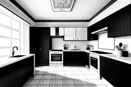 (hand-drawn monochrome black and white sketch line drawing)++ of sketch-style interior designed (kitchen) apartment interior. a sketch of interior. with . . a sketch of interior. with plant and worktops and sink. trending on artstation. black and white line drawing sketch without colors. masterpiece, cinematic light, ultrarealistic+, photorealistic+, 8k, raw photo, realistic, sharp focus on eyes, (symmetrical eyes), (intact eyes), hyperrealistic, highest quality, best quality, , highly detailed, masterpiece, best quality, extremely detailed 8k wallpaper, masterpiece, best quality, ultra-detailed, best shadow, detailed background, detailed face, detailed eyes, high contrast, best illumination, detailed face, dulux, caustic, dynamic angle, detailed glow. dramatic lighting. highly detailed, insanely detailed hair, symmetrical, intricate details, professionally retouched, 8k high definition. strong bokeh. award winning photo.