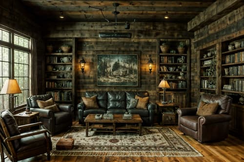 photo from pinterest of rustic-style interior designed (living room interior) with electric lamps and chairs and bookshelves and plant and sofa and televisions and occasional tables and coffee tables. . with . . cinematic photo, highly detailed, cinematic lighting, ultra-detailed, ultrarealistic, photorealism, 8k. trending on pinterest. rustic interior design style. masterpiece, cinematic light, ultrarealistic+, photorealistic+, 8k, raw photo, realistic, sharp focus on eyes, (symmetrical eyes), (intact eyes), hyperrealistic, highest quality, best quality, , highly detailed, masterpiece, best quality, extremely detailed 8k wallpaper, masterpiece, best quality, ultra-detailed, best shadow, detailed background, detailed face, detailed eyes, high contrast, best illumination, detailed face, dulux, caustic, dynamic angle, detailed glow. dramatic lighting. highly detailed, insanely detailed hair, symmetrical, intricate details, professionally retouched, 8k high definition. strong bokeh. award winning photo.