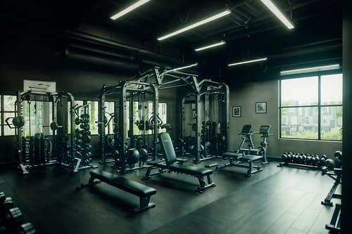 photo from pinterest of eco-friendly-style interior designed (fitness gym interior) with dumbbell stand and exercise bicycle and crosstrainer and bench press and squat rack and dumbbell stand. . . cinematic photo, highly detailed, cinematic lighting, ultra-detailed, ultrarealistic, photorealism, 8k. trending on pinterest. eco-friendly interior design style. masterpiece, cinematic light, ultrarealistic+, photorealistic+, 8k, raw photo, realistic, sharp focus on eyes, (symmetrical eyes), (intact eyes), hyperrealistic, highest quality, best quality, , highly detailed, masterpiece, best quality, extremely detailed 8k wallpaper, masterpiece, best quality, ultra-detailed, best shadow, detailed background, detailed face, detailed eyes, high contrast, best illumination, detailed face, dulux, caustic, dynamic angle, detailed glow. dramatic lighting. highly detailed, insanely detailed hair, symmetrical, intricate details, professionally retouched, 8k high definition. strong bokeh. award winning photo.