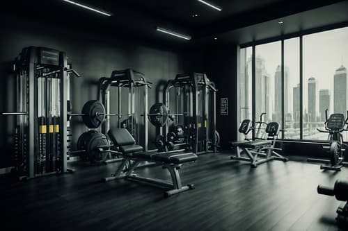 photo from pinterest of luxury-style interior designed (fitness gym interior) with bench press and crosstrainer and exercise bicycle and squat rack and dumbbell stand and bench press. . . cinematic photo, highly detailed, cinematic lighting, ultra-detailed, ultrarealistic, photorealism, 8k. trending on pinterest. luxury interior design style. masterpiece, cinematic light, ultrarealistic+, photorealistic+, 8k, raw photo, realistic, sharp focus on eyes, (symmetrical eyes), (intact eyes), hyperrealistic, highest quality, best quality, , highly detailed, masterpiece, best quality, extremely detailed 8k wallpaper, masterpiece, best quality, ultra-detailed, best shadow, detailed background, detailed face, detailed eyes, high contrast, best illumination, detailed face, dulux, caustic, dynamic angle, detailed glow. dramatic lighting. highly detailed, insanely detailed hair, symmetrical, intricate details, professionally retouched, 8k high definition. strong bokeh. award winning photo.