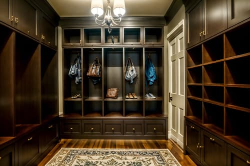photo from pinterest of luxury-style interior designed (mudroom interior) with high up storage and a bench and shelves for shoes and storage baskets and cubbies and cabinets and storage drawers and wall hooks for coats. . . cinematic photo, highly detailed, cinematic lighting, ultra-detailed, ultrarealistic, photorealism, 8k. trending on pinterest. luxury interior design style. masterpiece, cinematic light, ultrarealistic+, photorealistic+, 8k, raw photo, realistic, sharp focus on eyes, (symmetrical eyes), (intact eyes), hyperrealistic, highest quality, best quality, , highly detailed, masterpiece, best quality, extremely detailed 8k wallpaper, masterpiece, best quality, ultra-detailed, best shadow, detailed background, detailed face, detailed eyes, high contrast, best illumination, detailed face, dulux, caustic, dynamic angle, detailed glow. dramatic lighting. highly detailed, insanely detailed hair, symmetrical, intricate details, professionally retouched, 8k high definition. strong bokeh. award winning photo.