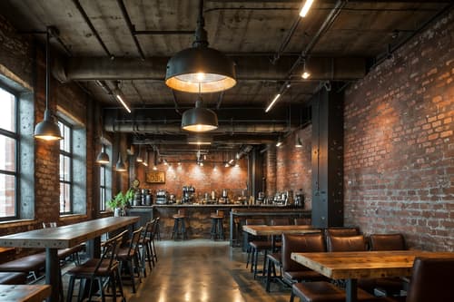 photo from pinterest of industrial-style interior designed (coffee shop interior) . with reclaimed wood and utilitarian objects and exposed brick and metal panels and neutral tones and factory style and exposed concrete and exposed rafters. . cinematic photo, highly detailed, cinematic lighting, ultra-detailed, ultrarealistic, photorealism, 8k. trending on pinterest. industrial interior design style. masterpiece, cinematic light, ultrarealistic+, photorealistic+, 8k, raw photo, realistic, sharp focus on eyes, (symmetrical eyes), (intact eyes), hyperrealistic, highest quality, best quality, , highly detailed, masterpiece, best quality, extremely detailed 8k wallpaper, masterpiece, best quality, ultra-detailed, best shadow, detailed background, detailed face, detailed eyes, high contrast, best illumination, detailed face, dulux, caustic, dynamic angle, detailed glow. dramatic lighting. highly detailed, insanely detailed hair, symmetrical, intricate details, professionally retouched, 8k high definition. strong bokeh. award winning photo.