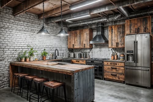 photo from pinterest of industrial-style interior designed (kitchen interior) with sink and plant and stove and refrigerator and kitchen cabinets and worktops and sink. . with exposed brick and raw aesthetic and exposed rafters and open floorplan and metal panels and neutral tones and utilitarian objects and exposed concrete. . cinematic photo, highly detailed, cinematic lighting, ultra-detailed, ultrarealistic, photorealism, 8k. trending on pinterest. industrial interior design style. masterpiece, cinematic light, ultrarealistic+, photorealistic+, 8k, raw photo, realistic, sharp focus on eyes, (symmetrical eyes), (intact eyes), hyperrealistic, highest quality, best quality, , highly detailed, masterpiece, best quality, extremely detailed 8k wallpaper, masterpiece, best quality, ultra-detailed, best shadow, detailed background, detailed face, detailed eyes, high contrast, best illumination, detailed face, dulux, caustic, dynamic angle, detailed glow. dramatic lighting. highly detailed, insanely detailed hair, symmetrical, intricate details, professionally retouched, 8k high definition. strong bokeh. award winning photo.