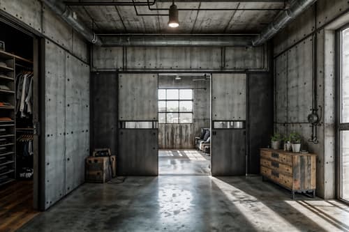 photo from pinterest of industrial-style interior designed (walk in closet interior) . with exposed concrete and utilitarian objects and reclaimed wood and neutral tones and exposed rafters and factory style and raw aesthetic and metal panels. . cinematic photo, highly detailed, cinematic lighting, ultra-detailed, ultrarealistic, photorealism, 8k. trending on pinterest. industrial interior design style. masterpiece, cinematic light, ultrarealistic+, photorealistic+, 8k, raw photo, realistic, sharp focus on eyes, (symmetrical eyes), (intact eyes), hyperrealistic, highest quality, best quality, , highly detailed, masterpiece, best quality, extremely detailed 8k wallpaper, masterpiece, best quality, ultra-detailed, best shadow, detailed background, detailed face, detailed eyes, high contrast, best illumination, detailed face, dulux, caustic, dynamic angle, detailed glow. dramatic lighting. highly detailed, insanely detailed hair, symmetrical, intricate details, professionally retouched, 8k high definition. strong bokeh. award winning photo.