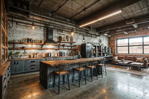 photo from pinterest of industrial-style interior designed (kitchen living combo interior) with televisions and sofa and kitchen cabinets and chairs and plant and electric lamps and sink and bookshelves. . with exposed brick and neutral tones and raw aesthetic and open floorplan and exposed concrete and reclaimed wood and factory style and metal panels. . cinematic photo, highly detailed, cinematic lighting, ultra-detailed, ultrarealistic, photorealism, 8k. trending on pinterest. industrial interior design style. masterpiece, cinematic light, ultrarealistic+, photorealistic+, 8k, raw photo, realistic, sharp focus on eyes, (symmetrical eyes), (intact eyes), hyperrealistic, highest quality, best quality, , highly detailed, masterpiece, best quality, extremely detailed 8k wallpaper, masterpiece, best quality, ultra-detailed, best shadow, detailed background, detailed face, detailed eyes, high contrast, best illumination, detailed face, dulux, caustic, dynamic angle, detailed glow. dramatic lighting. highly detailed, insanely detailed hair, symmetrical, intricate details, professionally retouched, 8k high definition. strong bokeh. award winning photo.
