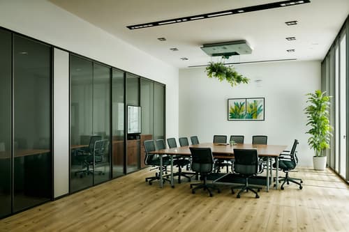 photo from pinterest of eco-friendly-style interior designed (meeting room interior) with plant and office chairs and painting or photo on wall and glass walls and glass doors and cabinets and boardroom table and vase. . . cinematic photo, highly detailed, cinematic lighting, ultra-detailed, ultrarealistic, photorealism, 8k. trending on pinterest. eco-friendly interior design style. masterpiece, cinematic light, ultrarealistic+, photorealistic+, 8k, raw photo, realistic, sharp focus on eyes, (symmetrical eyes), (intact eyes), hyperrealistic, highest quality, best quality, , highly detailed, masterpiece, best quality, extremely detailed 8k wallpaper, masterpiece, best quality, ultra-detailed, best shadow, detailed background, detailed face, detailed eyes, high contrast, best illumination, detailed face, dulux, caustic, dynamic angle, detailed glow. dramatic lighting. highly detailed, insanely detailed hair, symmetrical, intricate details, professionally retouched, 8k high definition. strong bokeh. award winning photo.