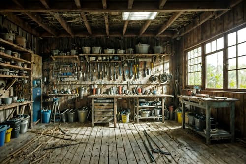 photo from pinterest of eco-friendly-style interior designed (workshop interior) with messy and tool wall and wooden workbench and messy. . . cinematic photo, highly detailed, cinematic lighting, ultra-detailed, ultrarealistic, photorealism, 8k. trending on pinterest. eco-friendly interior design style. masterpiece, cinematic light, ultrarealistic+, photorealistic+, 8k, raw photo, realistic, sharp focus on eyes, (symmetrical eyes), (intact eyes), hyperrealistic, highest quality, best quality, , highly detailed, masterpiece, best quality, extremely detailed 8k wallpaper, masterpiece, best quality, ultra-detailed, best shadow, detailed background, detailed face, detailed eyes, high contrast, best illumination, detailed face, dulux, caustic, dynamic angle, detailed glow. dramatic lighting. highly detailed, insanely detailed hair, symmetrical, intricate details, professionally retouched, 8k high definition. strong bokeh. award winning photo.