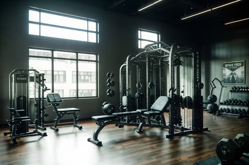 photo from pinterest of eco-friendly-style interior designed (fitness gym interior) with bench press and exercise bicycle and crosstrainer and dumbbell stand and squat rack and bench press. . . cinematic photo, highly detailed, cinematic lighting, ultra-detailed, ultrarealistic, photorealism, 8k. trending on pinterest. eco-friendly interior design style. masterpiece, cinematic light, ultrarealistic+, photorealistic+, 8k, raw photo, realistic, sharp focus on eyes, (symmetrical eyes), (intact eyes), hyperrealistic, highest quality, best quality, , highly detailed, masterpiece, best quality, extremely detailed 8k wallpaper, masterpiece, best quality, ultra-detailed, best shadow, detailed background, detailed face, detailed eyes, high contrast, best illumination, detailed face, dulux, caustic, dynamic angle, detailed glow. dramatic lighting. highly detailed, insanely detailed hair, symmetrical, intricate details, professionally retouched, 8k high definition. strong bokeh. award winning photo.