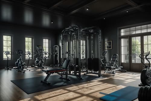 photo from pinterest of french-style interior designed (fitness gym interior) with exercise bicycle and crosstrainer and dumbbell stand and bench press and squat rack and exercise bicycle. . . cinematic photo, highly detailed, cinematic lighting, ultra-detailed, ultrarealistic, photorealism, 8k. trending on pinterest. french interior design style. masterpiece, cinematic light, ultrarealistic+, photorealistic+, 8k, raw photo, realistic, sharp focus on eyes, (symmetrical eyes), (intact eyes), hyperrealistic, highest quality, best quality, , highly detailed, masterpiece, best quality, extremely detailed 8k wallpaper, masterpiece, best quality, ultra-detailed, best shadow, detailed background, detailed face, detailed eyes, high contrast, best illumination, detailed face, dulux, caustic, dynamic angle, detailed glow. dramatic lighting. highly detailed, insanely detailed hair, symmetrical, intricate details, professionally retouched, 8k high definition. strong bokeh. award winning photo.