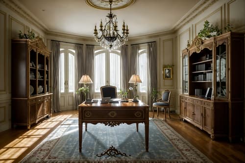 photo from pinterest of french-style interior designed (home office interior) with computer desk and office chair and plant and desk lamp and cabinets and computer desk. . . cinematic photo, highly detailed, cinematic lighting, ultra-detailed, ultrarealistic, photorealism, 8k. trending on pinterest. french interior design style. masterpiece, cinematic light, ultrarealistic+, photorealistic+, 8k, raw photo, realistic, sharp focus on eyes, (symmetrical eyes), (intact eyes), hyperrealistic, highest quality, best quality, , highly detailed, masterpiece, best quality, extremely detailed 8k wallpaper, masterpiece, best quality, ultra-detailed, best shadow, detailed background, detailed face, detailed eyes, high contrast, best illumination, detailed face, dulux, caustic, dynamic angle, detailed glow. dramatic lighting. highly detailed, insanely detailed hair, symmetrical, intricate details, professionally retouched, 8k high definition. strong bokeh. award winning photo.