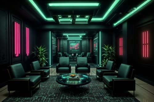 photo from pinterest of cyberpunk-style interior designed (hotel lobby interior) with lounge chairs and sofas and coffee tables and hanging lamps and furniture and plant and rug and check in desk. . with military uniforms and gear and cyberpunk lights and bladerunner style and surrealist paintings and dark night and futuristic cybernetic details and synthetic objects and cyberpunk lights. . cinematic photo, highly detailed, cinematic lighting, ultra-detailed, ultrarealistic, photorealism, 8k. trending on pinterest. cyberpunk interior design style. masterpiece, cinematic light, ultrarealistic+, photorealistic+, 8k, raw photo, realistic, sharp focus on eyes, (symmetrical eyes), (intact eyes), hyperrealistic, highest quality, best quality, , highly detailed, masterpiece, best quality, extremely detailed 8k wallpaper, masterpiece, best quality, ultra-detailed, best shadow, detailed background, detailed face, detailed eyes, high contrast, best illumination, detailed face, dulux, caustic, dynamic angle, detailed glow. dramatic lighting. highly detailed, insanely detailed hair, symmetrical, intricate details, professionally retouched, 8k high definition. strong bokeh. award winning photo.