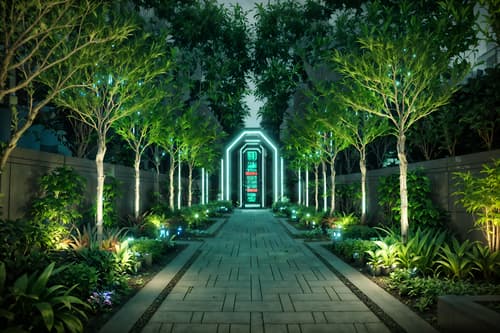 photo from pinterest of cyberpunk-style designed (outdoor garden ) with garden tree and garden plants and grass and garden tree. . with led lights and futuristic cybernetic details and futuristic cybernetic city and clean straight square lines and cyberpunk style and bladerunner style and minimalist and cyberpunk lights. . cinematic photo, highly detailed, cinematic lighting, ultra-detailed, ultrarealistic, photorealism, 8k. trending on pinterest. cyberpunk design style. masterpiece, cinematic light, ultrarealistic+, photorealistic+, 8k, raw photo, realistic, sharp focus on eyes, (symmetrical eyes), (intact eyes), hyperrealistic, highest quality, best quality, , highly detailed, masterpiece, best quality, extremely detailed 8k wallpaper, masterpiece, best quality, ultra-detailed, best shadow, detailed background, detailed face, detailed eyes, high contrast, best illumination, detailed face, dulux, caustic, dynamic angle, detailed glow. dramatic lighting. highly detailed, insanely detailed hair, symmetrical, intricate details, professionally retouched, 8k high definition. strong bokeh. award winning photo.