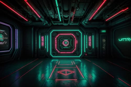 photo from pinterest of cyberpunk-style interior designed (exhibition space interior) . with cyberpunk lights and synthetic objects and surrealist paintings and cyberpunk lights and minimalist and strong geometric walls and bladerunner style and color lights glow. . cinematic photo, highly detailed, cinematic lighting, ultra-detailed, ultrarealistic, photorealism, 8k. trending on pinterest. cyberpunk interior design style. masterpiece, cinematic light, ultrarealistic+, photorealistic+, 8k, raw photo, realistic, sharp focus on eyes, (symmetrical eyes), (intact eyes), hyperrealistic, highest quality, best quality, , highly detailed, masterpiece, best quality, extremely detailed 8k wallpaper, masterpiece, best quality, ultra-detailed, best shadow, detailed background, detailed face, detailed eyes, high contrast, best illumination, detailed face, dulux, caustic, dynamic angle, detailed glow. dramatic lighting. highly detailed, insanely detailed hair, symmetrical, intricate details, professionally retouched, 8k high definition. strong bokeh. award winning photo.