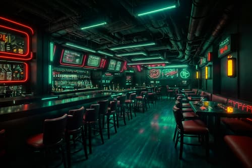 photo from pinterest of cyberpunk-style interior designed (restaurant interior) with restaurant chairs and restaurant bar and restaurant dining tables and restaurant decor and restaurant chairs. . with led lights and cyberpunk style and cyberpunk lights and futuristic cybernetic details and military uniforms and gear and color lights glow and bladerunner lights and cyberpunk lights. . cinematic photo, highly detailed, cinematic lighting, ultra-detailed, ultrarealistic, photorealism, 8k. trending on pinterest. cyberpunk interior design style. masterpiece, cinematic light, ultrarealistic+, photorealistic+, 8k, raw photo, realistic, sharp focus on eyes, (symmetrical eyes), (intact eyes), hyperrealistic, highest quality, best quality, , highly detailed, masterpiece, best quality, extremely detailed 8k wallpaper, masterpiece, best quality, ultra-detailed, best shadow, detailed background, detailed face, detailed eyes, high contrast, best illumination, detailed face, dulux, caustic, dynamic angle, detailed glow. dramatic lighting. highly detailed, insanely detailed hair, symmetrical, intricate details, professionally retouched, 8k high definition. strong bokeh. award winning photo.